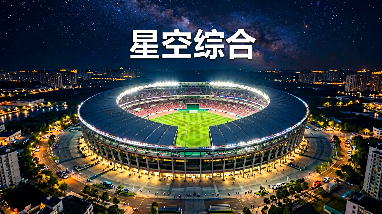 星空综合首页主视觉：灯火通明的体育场馆俯瞰全景